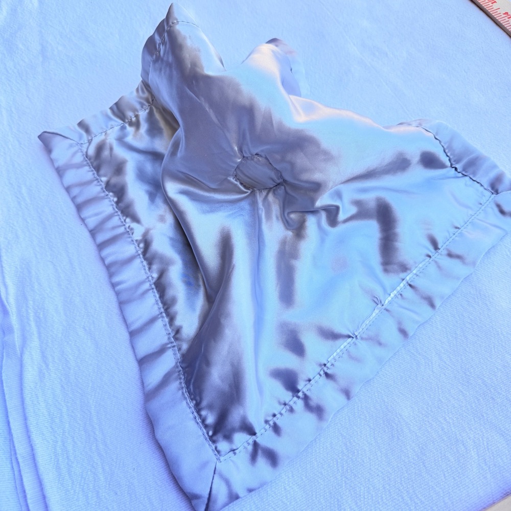 Elephant Baby Security Blanket Lovey Aqua Blue Plush Rosebud Satin Trim 14x14 - Picture 4 of 9